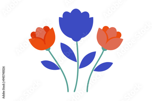 Colorful Flower Drawing: Vibrant Blooms on a White Background