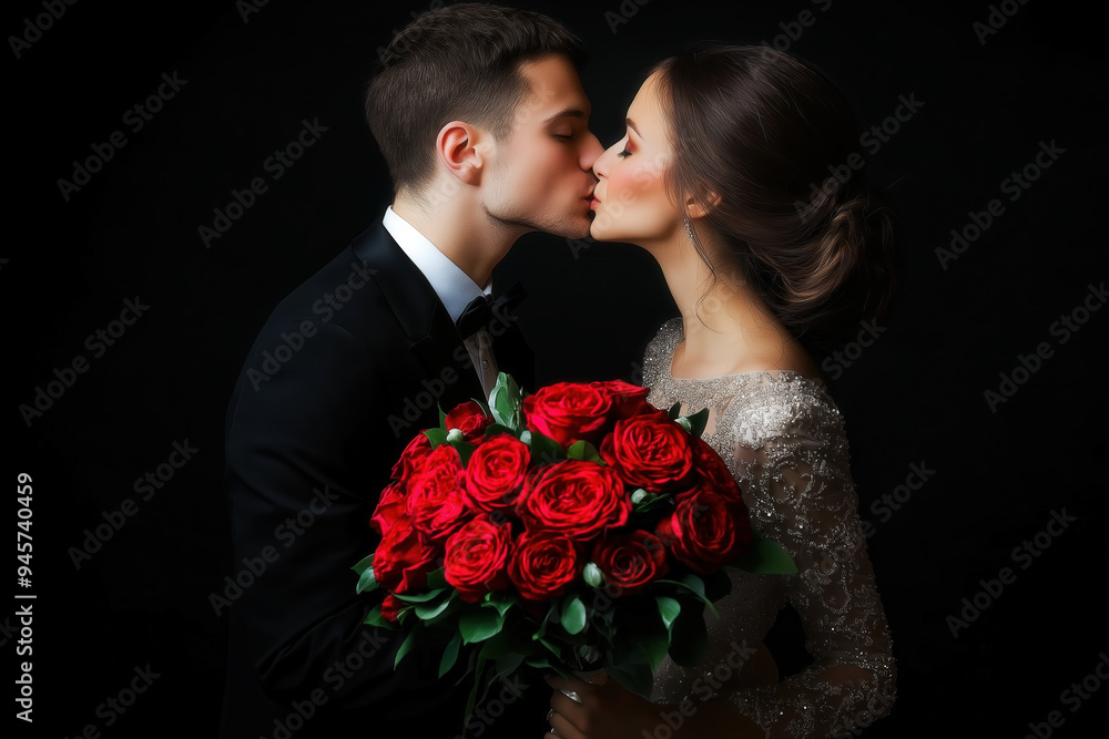 Couple Kissing On Black Background Couple Kissing On Black Background