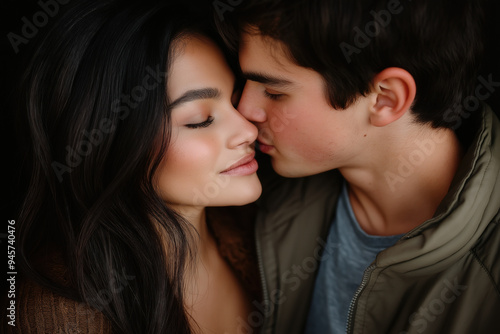 Couple Kissing On Black Bac...