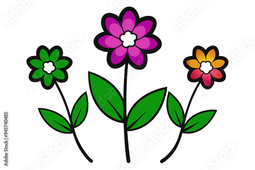 Beautiful Floral Drawing: Multicolored Flowers Against a White Backdrop