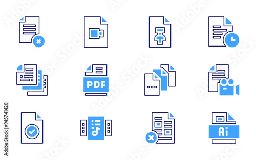 File icon set. Bold line style. Duotone colors. Editable stroke. music file, file, files, saved file, pdf file, ai file, music files, video file