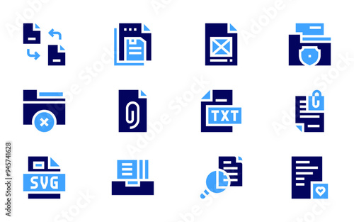 File icon set. Bold style. Duotone colors. remove file, svg file, attached file, files, file, exchange, text file, save file, police file