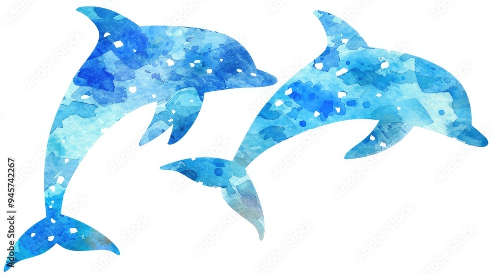 Fototapeta premium Watercolor blue dolphins