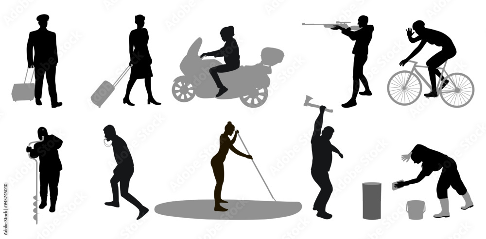 Obraz premium Silhouettes of people of different professions, men and women