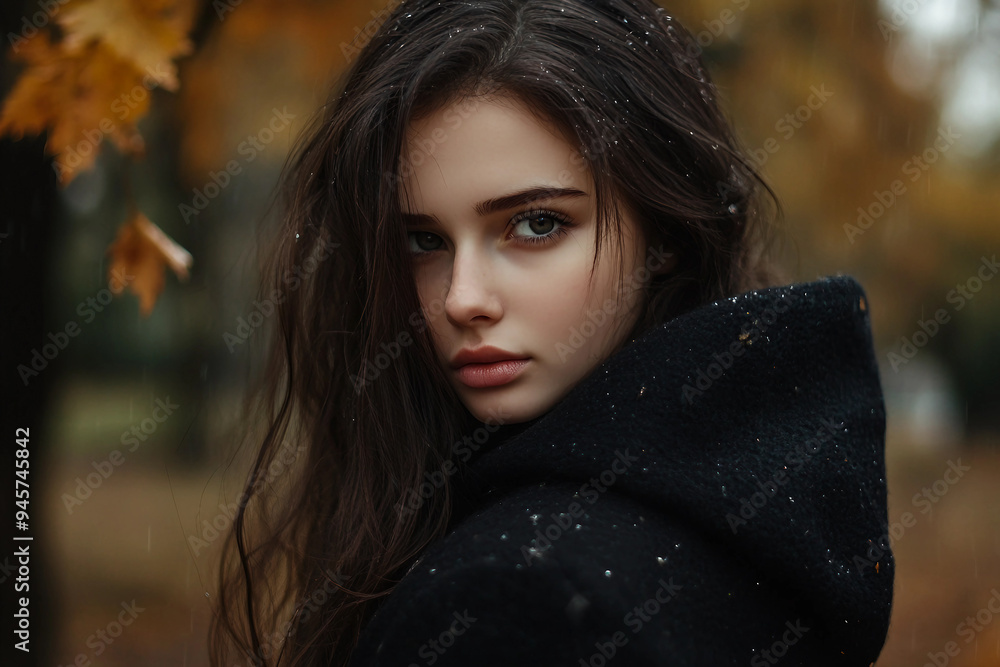 Dramatic quiet autumn scene, sad minded person contemplating rainy day, Generative AI Dramatic quiet autumn scene, sad minded person contemplating rainy day, Generative AI