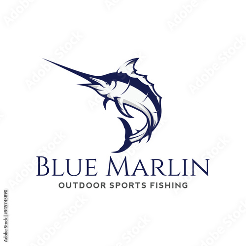 Marlin fishing logo design. Tuna fish Illustration logo design vector