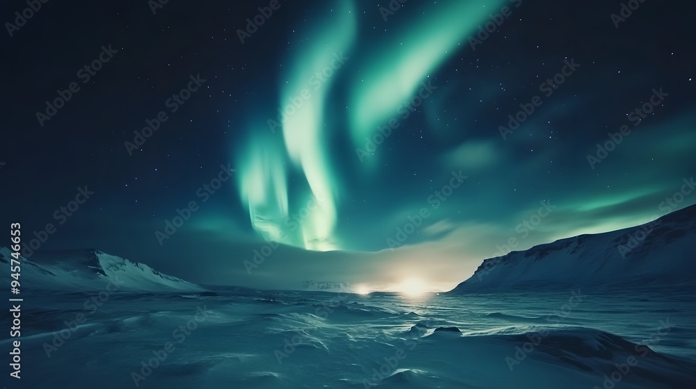 Fototapeta premium 21. A beautiful aurora borealis dancing across a night sky over a snowy landscape