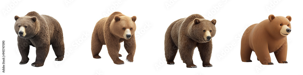 Fototapeta premium A collection of adorable bears in various poses showcasing their realistic appearance and textures.