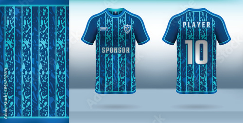 Sports jersey design with blue abstract texture and pattern, easy for sublimation printing
