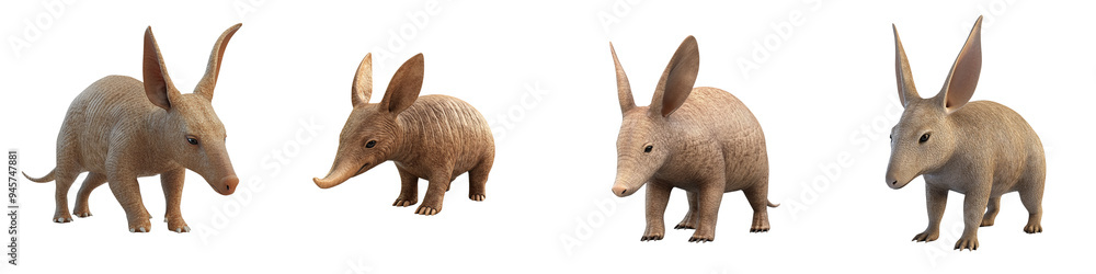 Fototapeta premium A collection of cute aardvarks in various poses, showcasing their unique features and playful nature.