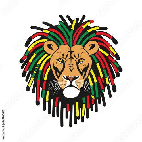 A cool Rastafarian lion with colorful dreadlocks. Vector illustration for tshirt, website, clip art, poster and print on demand merchandise.