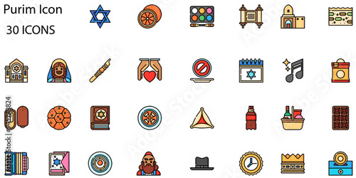 Set of Purim icons. Line art style icons bundle. vector illustration