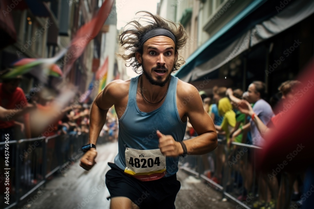 Man in marathon running motion adult determination. Man in marathon running motion adult determination.