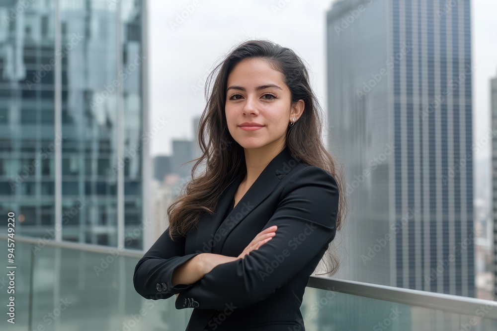 Latina Business Leader: A portrait of a successful Latina businesswoman, possibly with a cityscape or modern office in the background. Latina Business Leader: A portrait of a successful Latina businesswoman, possibly with a cityscape or modern office in the background.