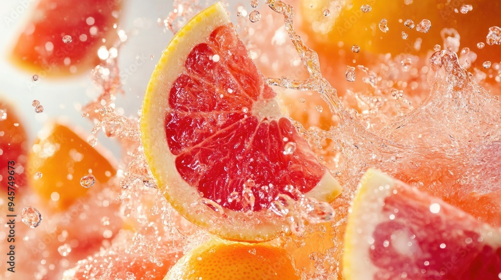 A Sliced Grapefruit Splashing in Water A Sliced Grapefruit Splashing in Water