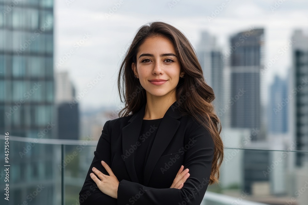 Latina Business Leader: A portrait of a successful Latina businesswoman, possibly with a cityscape or modern office in the background. Latina Business Leader: A portrait of a successful Latina businesswoman, possibly with a cityscape or modern office in the background.