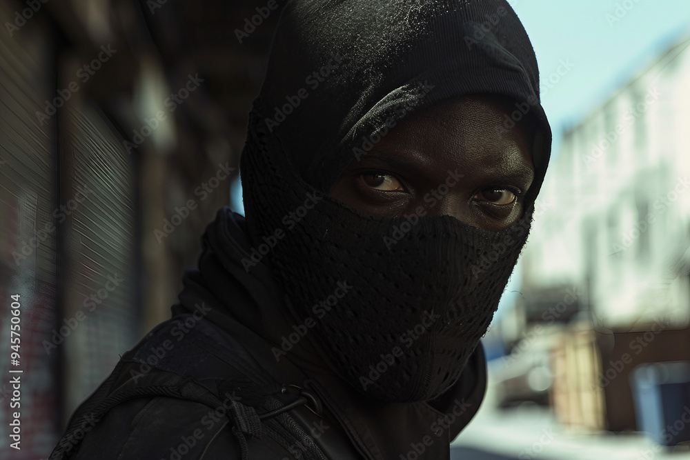 Thief in black clothes criminal action shop lifting street violence citizen robbery, Generative AI Thief in black clothes criminal action shop lifting street violence citizen robbery, Generative AI