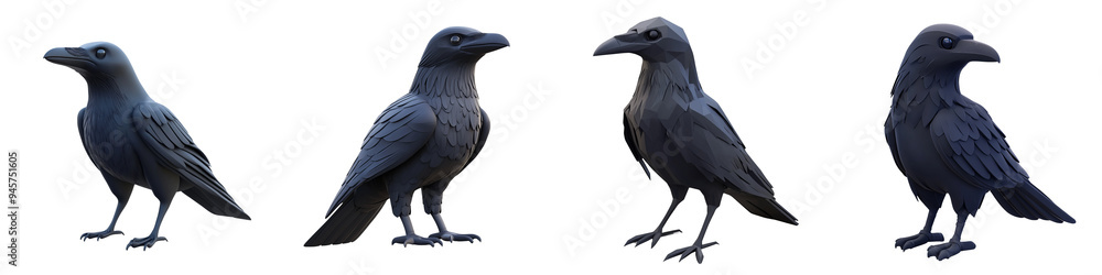 Fototapeta premium A series of stylized ravens in different poses showcasing their distinctive features and elegant forms.