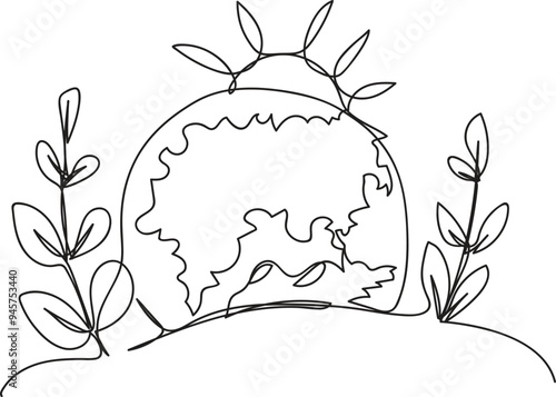 The line art of the earth and its sides consist of plants as a prevention of ozone depletion caused by the excessive heat of the sun. World ozone day vector 