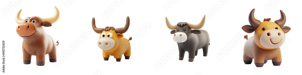 Colorful cartoon cows standing together, showcasing whimsical designs for playful themes and children's projects. Colorful cartoon cows standing together, showcasing whimsical designs for playful themes and children's projects.