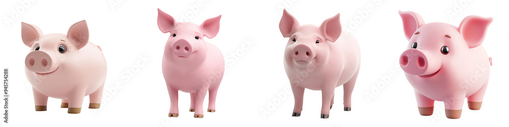 Cute cartoon pigs in various poses, ideal for children's illustrations or farm-themed projects. Cute cartoon pigs in various poses, ideal for children's illustrations or farm-themed projects.