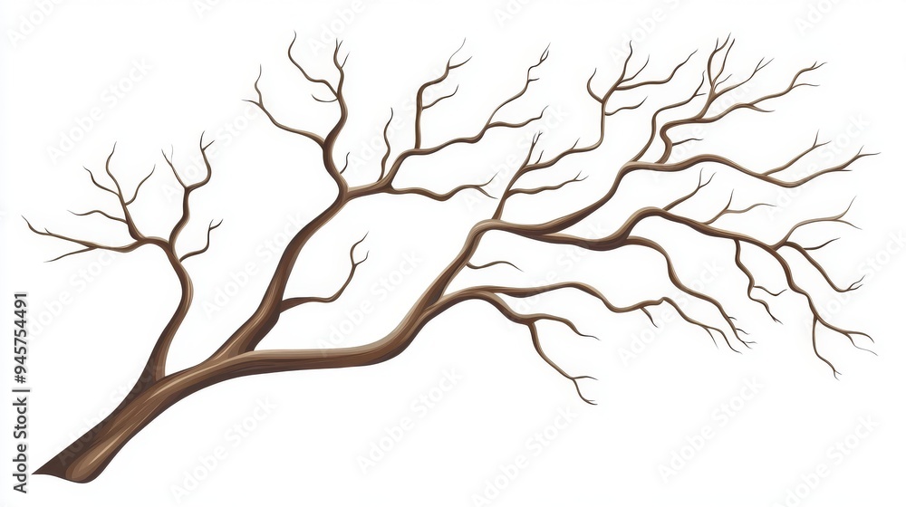 Fototapeta premium Bare tree branch, bough without leaves, fall branch. on white background, photo.