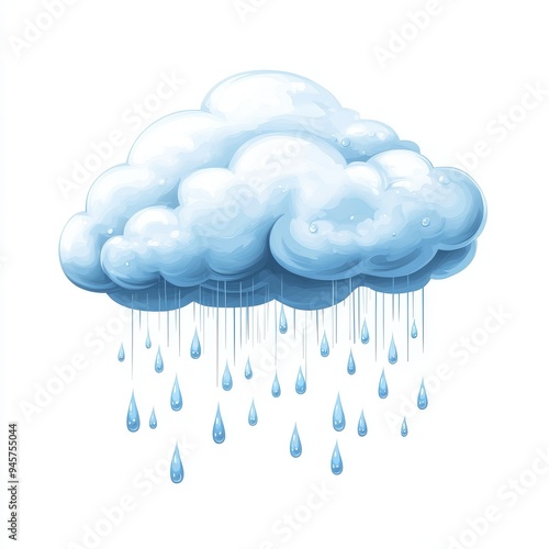 cloud with raindrops isolated on white background, vector illustration