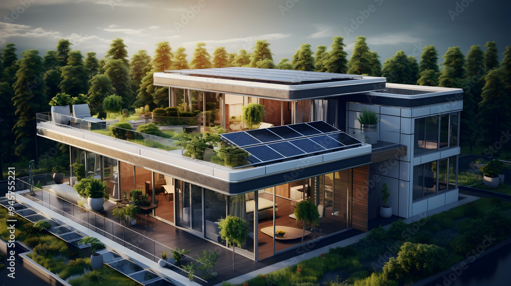 Eco-friendly modular architecture with green rooftop Eco-friendly modular architecture with green rooftop