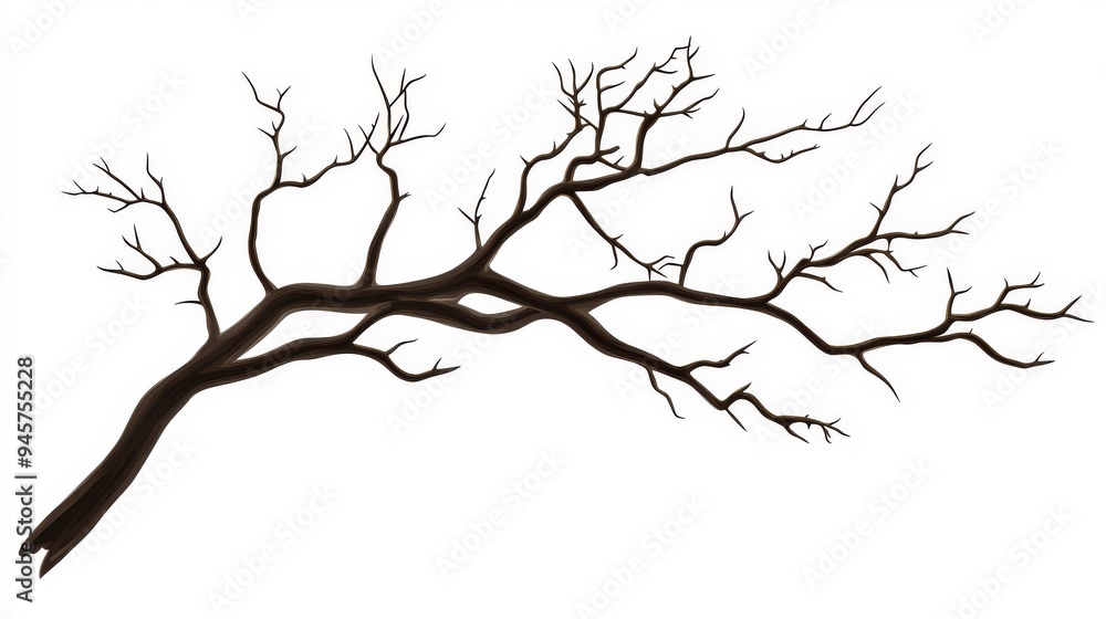 Fototapeta premium autumn bare branch without leaves isolated on white background, vector illustration
