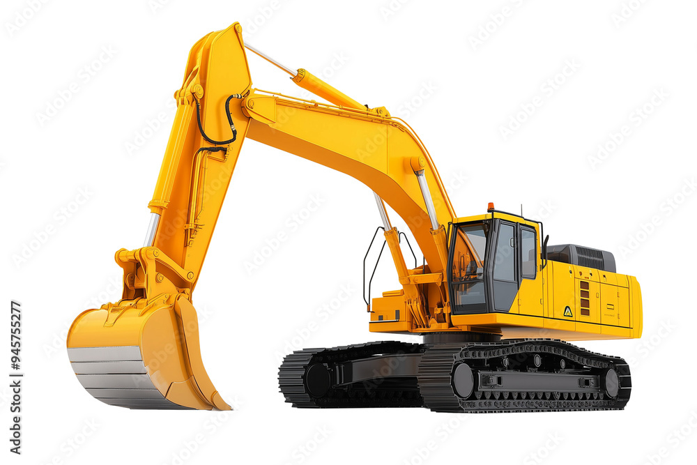 A yellow excavator, isolated on a transparent background. A yellow excavator, isolated on a transparent background.