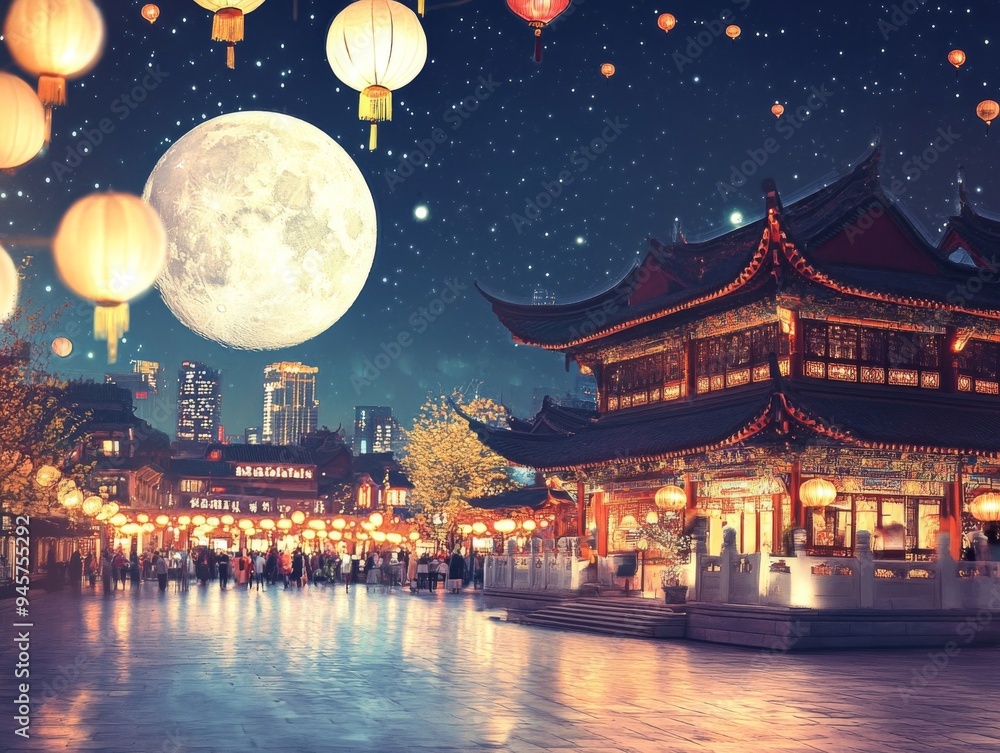 Zhongjie, mid-autumn festival, moon gingerbread, rin china, vector illustration Zhongjie, mid-autumn festival, moon gingerbread, rin china, vector illustration