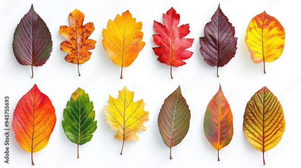 Obraz premium set of colorful autumn leaves isolated on white background, vector illustration