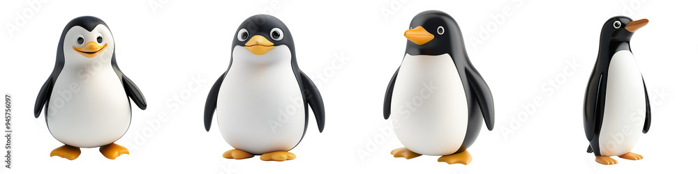 Obraz premium Set of cute cartoon penguins in various poses, perfect for children's content or winter themed projects.