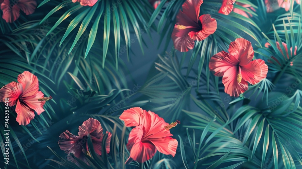 Abstract summer background with intricate floral patterns and tropical hues Abstract summer background with intricate floral patterns and tropical hues