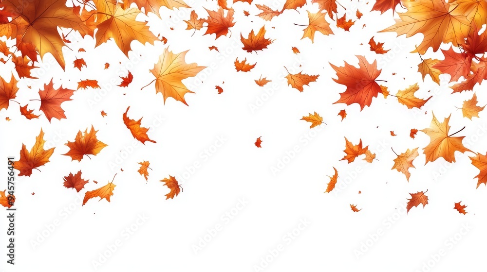 frame of falling autumn leaves maple on white background with free space for text in the center, vector image frame of falling autumn leaves maple on white background with free space for text in the center, vector image
