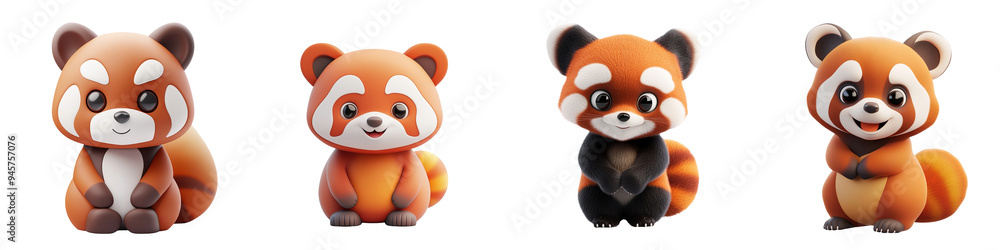 A charming collection of cute cartoon red pandas showcasing various adorable poses and expressions in vibrant colors. A charming collection of cute cartoon red pandas showcasing various adorable poses and expressions in vibrant colors.