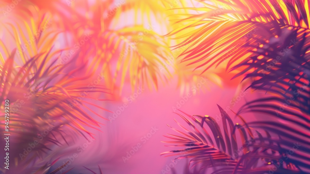 Abstract summer background with tropical patterns and sunset colors, serene and inviting Abstract summer background with tropical patterns and sunset colors, serene and inviting