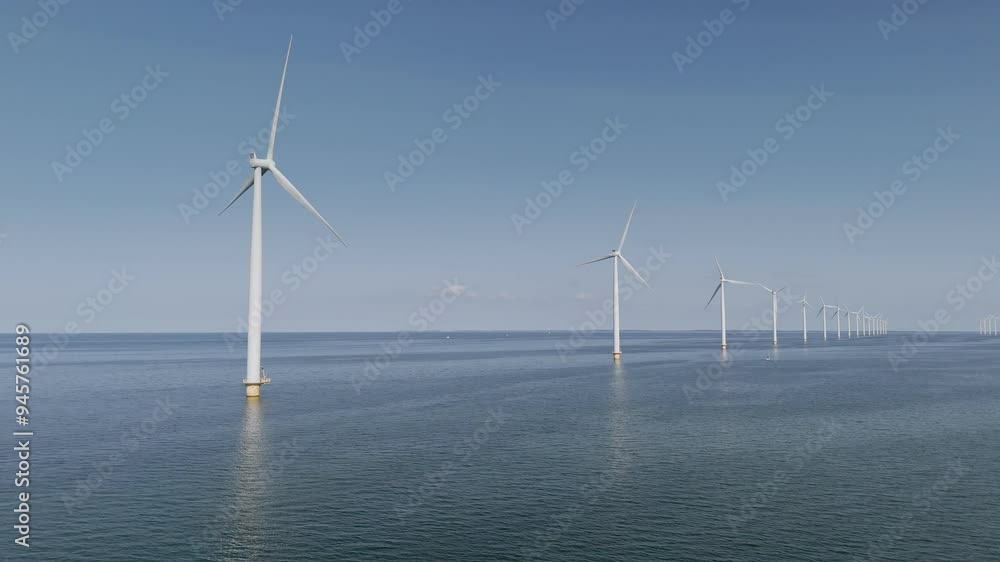 Aerial View of Wind Turbines in IJsselmeer Near Urk, Netherlands, Low Wind Aerial View of Wind Turbines in IJsselmeer Near Urk, Netherlands, Low Wind