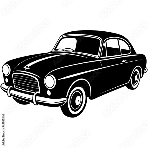 Classic car silhouette vector design, vintage style black car illustration on a white background