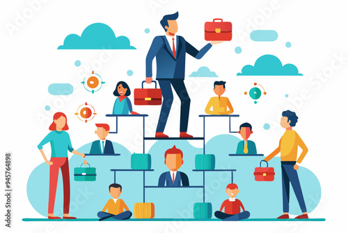 Reorganization or reorg to adjust, allocate resources, change team structure for efficiency, restructure organization, department and job roles concept, businessman ceo reorganize employee role chart.