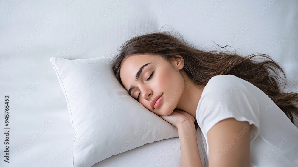 Fototapeta premium Serene Slumber: Tranquil Sleep on Soft Pillow