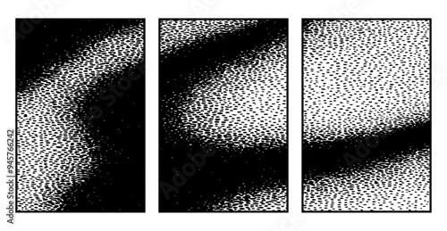 Set of 3 Abstract black and white pattern. For use in graphics. Minimalist illustration for printing on wall decorations