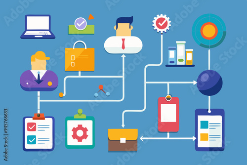 Business process, workflow diagram or model design, flowchart to get result, map or plan for business procedure, solution, strategy to implement concept, business people drawing workflow process
