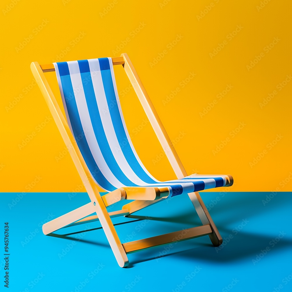 A colorful deck chair against a vibrant background, symbolizing relaxation and leisure. A colorful deck chair against a vibrant background, symbolizing relaxation and leisure.