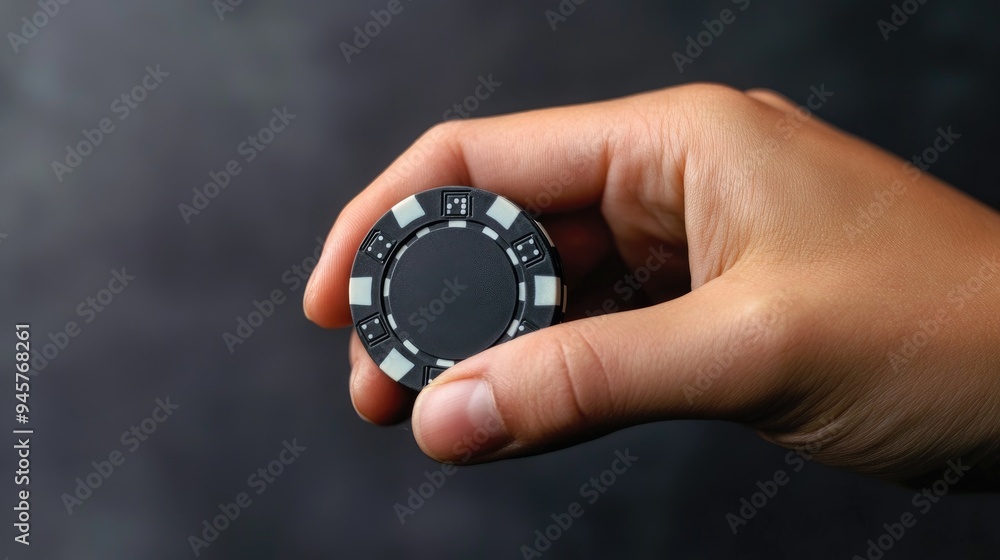 A hand holding a poker chip, a sense of anticipation and suspense, A hand holding a poker chip, a sense of anticipation and suspense,