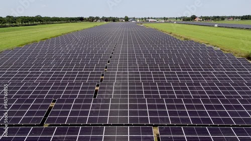 Aerial View of Solar Panel Farm in Oudehaske, Friesland, Netherlands photo