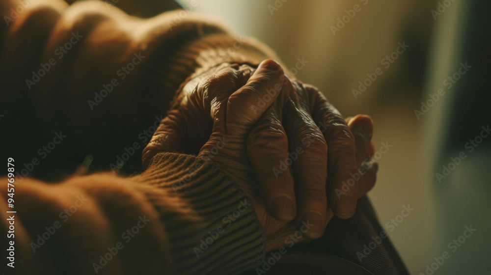 An elderly person's hands clasped together in a moment of reflection or prayer, exuding warmth and wisdom under soft, natural light. An elderly person's hands clasped together in a moment of reflection or prayer, exuding warmth and wisdom under soft, natural light.