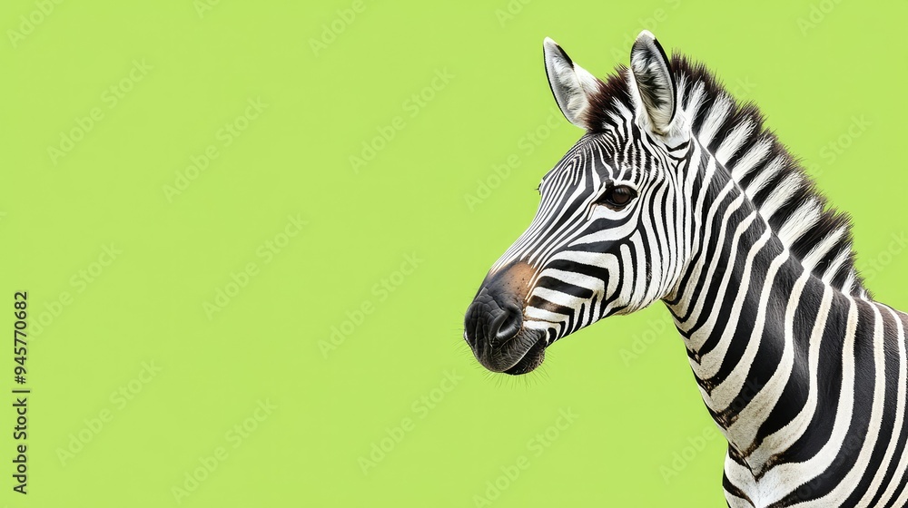A single zebra standing against a solid green background, showcasing its unique black-and-white stripes. A single zebra standing against a solid green background, showcasing its unique black-and-white stripes.