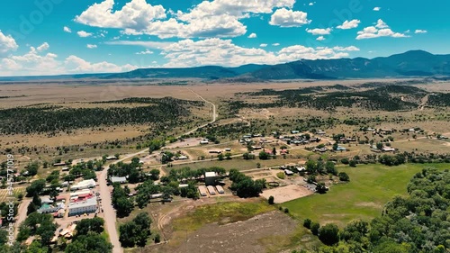 Aerial flying south over Cimarron New Mexico
