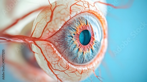 91. The detailed structure of a human eye with lens, retina, and optic nerve photo